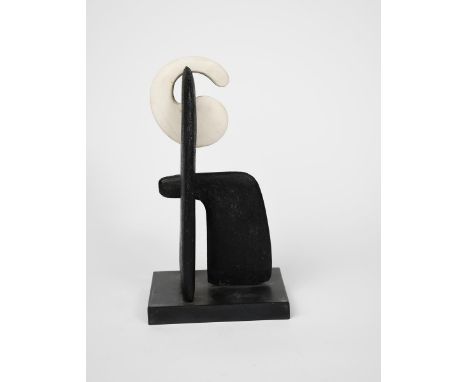Peter Hayes (born 1946) Hanging form, porcelain and canal clay on polished slate base, incised Peter Hayes to base, 27cm. hig