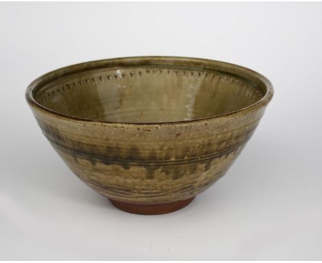 Richard Batterham (1936-2021) a large stoneware footed bowl, internally decorated with chattering band, covered to the foot i