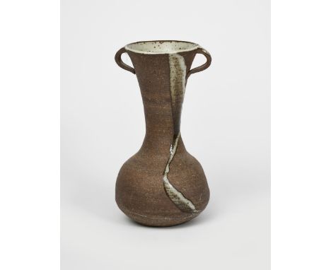 Janet Leach (1918-1997) a Leach Pottery stoneware vase, shouldered form with flaring neck and loop handles, painted with simp