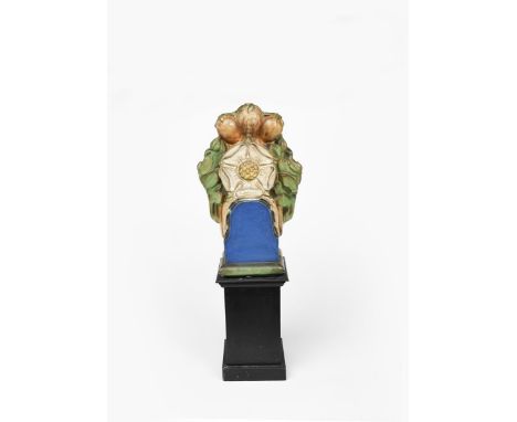 Gilbert Bayes FRBS, (1872-1953) Tudor Rose a Royal Doulton stoneware finial for a washing line post, glazed in colours one si