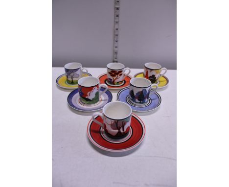 A Limited edition set of six Clarice Cliff Café Chic Wedgewood  coffee cans and saucers 