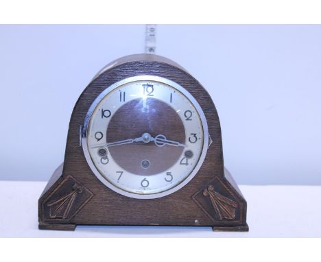 A vintage oak cased mantle clock a/f, shipping unavailable 