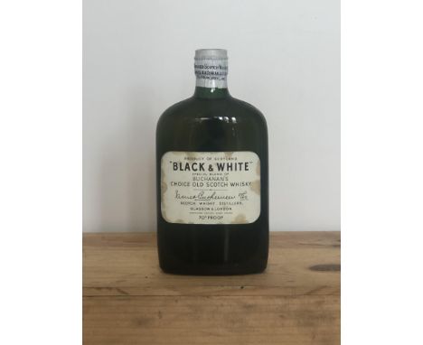 1 Half Flask Bottle Buchanan’s Black &amp; White Whisky ‘Special Blend’ from early 1950’s (very High Fill with ‘Spring Cap’ t