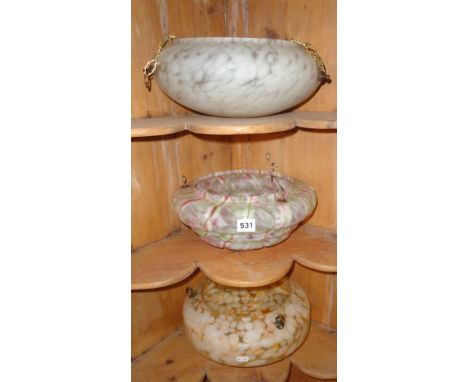 Three Art Deco glass ceiling light shades