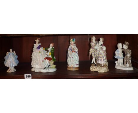 Shelf of Continental porcelain figures