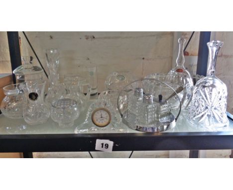 Shelf of assorted crystal glass items