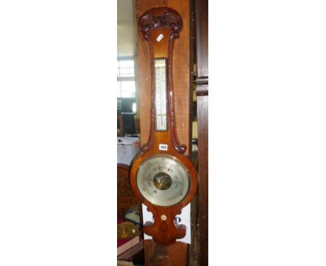 19th century rosewood banjo barometer with later aneroid movement