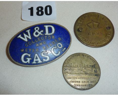 Rare enamel Cap Badge, Wandsworth &amp; District Gas Co, Brooks Evertaut Industrial Seating label or token and an 1830 London