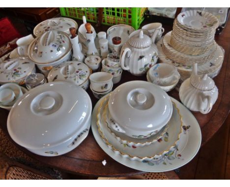 Extensive Royal Worcester "Strawberry Fair" dinner and tea service with five tureens