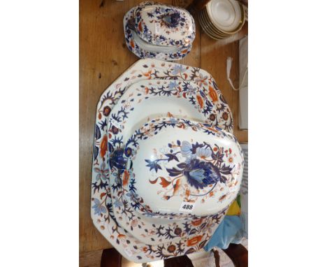 Late Georgian Copeland Spode Imari pattern large tureen, two large meat plates, and a smaller tureen or butter dish on saucer