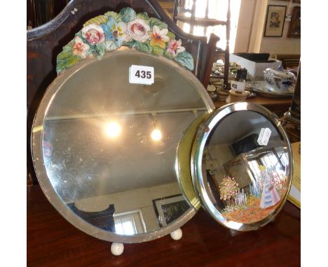Barbola mirror with easel back and another similar, decorated with crinoline lady in a flower garden 
