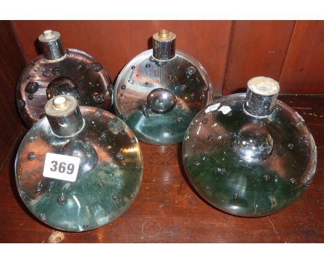 Four Modernist Scandinavian type glass bubble globe lamp bases with polished pontils under