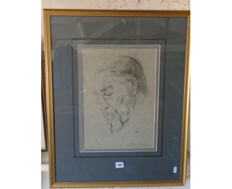 Philip NAVIASKY (1894-1982) pencil charcoal portrait of Sydney Webb (1859-1947) (founder of New Statesman),  66cm x 54cm incl
