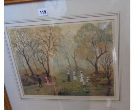 Helen BRADLEY coloured print of ladies, in a wood frame 50cm x 60cm
