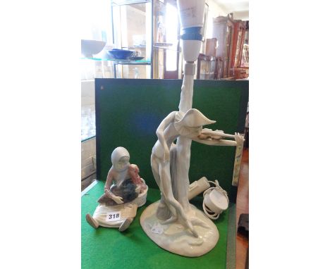 Lladro figurine of a girl with a turkey and a Lladro figurine table lamp (A/F)