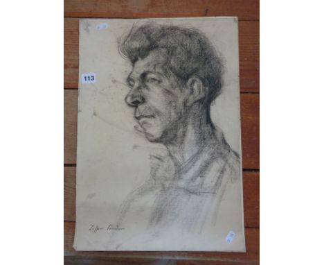 Ziffer SANDOR (1880-1962) Hungary, charcoal portrait of a man, signed lower left, unframed 50cm x 35cm