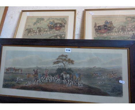 Two Victorian panoramic hunting prints after Dean Wolstenholme and two 19th c. coaching prints