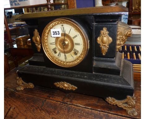 Victorian American eight-day movement metal cased mantel clock