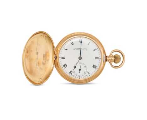 J.J. DURRANT & SON, AN ANTIQUE POCKETWATCH in 18ct yellow gold, enamelled dial with Roman numerals and a seconds subsidiary d