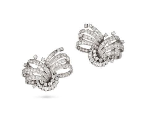 BOUCHERON, A PAIR OF RETRO DIAMOND CLIP EARRINGS in platinum and white gold, the scrolling earrings set throughout with singl