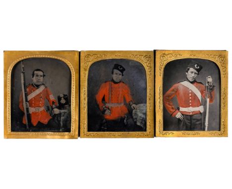 * Hampshire ambrotypes. Portrait of a young soldier and his wife, 1850s, tinted sixth-plate ambrotype of a seated couple, the