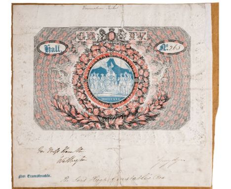 * George IV Coronation Ticket. A printed ticket for admission to Westminster Hall on the occasion of King George IV's Coronat