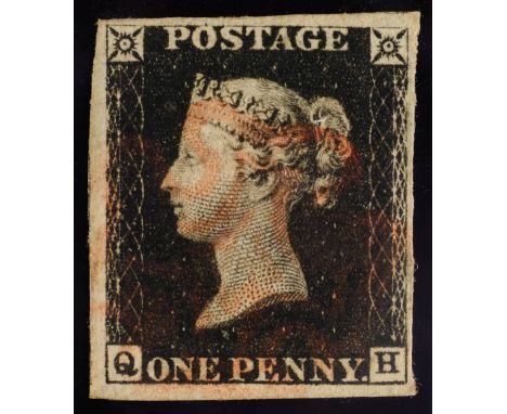 * Great Britain, 1840 1d Black (Q H), f our good to large margins, light red MX. SG 2 (£375). (Qty: 1)