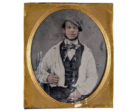 * Hampshire ambrotype. Portrait of a young male worker, 1850s, tinted sixth-plate ambrotype, oval mat, without case or preser