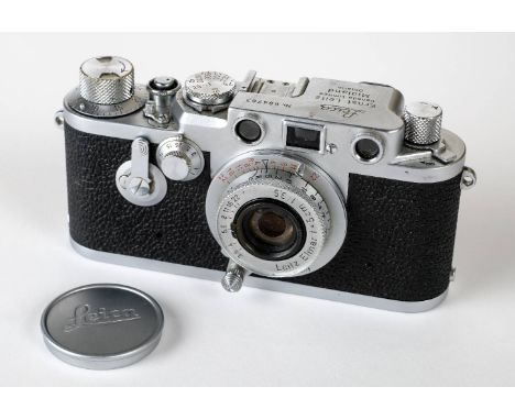 * Leica IIIf rangefinder (1953) with Elmar 50mm f/3.5 lens. Leica IIIf chrome rangefinder camera, Serial Number 684763, manuf