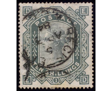 * Great Britain, 1883 QV 10/- greenish-grey, wmk. large anchor.Fine used cancelled with light Registered datestamp (AP 3 84).