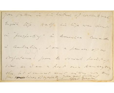 * Douglas (Lord Alfred Bruce, 1870-1945). Autograph letter signed, 'Alfred Douglas', 35 Fourth Avenue, Hove, Sussex, 19 May 1