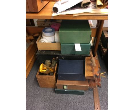 * Bookbinding hand tools and materials. A large selection of general bookbinding tools and materials, including headband silk