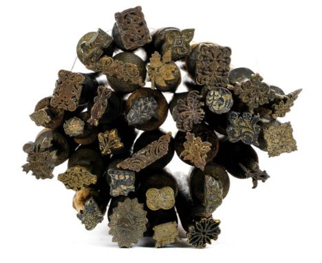 * Decorative finishing tools. 30 decorative brass finishing tools, mostly centre tools of traditional design, makers include 