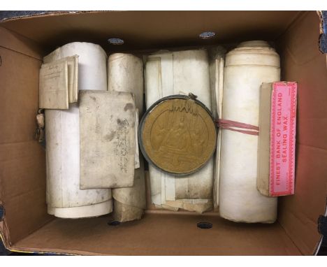 * Parchment. A good quantity of old parchment sheets, various lengths, all rolled, together with two Queen Victoria Great Sea