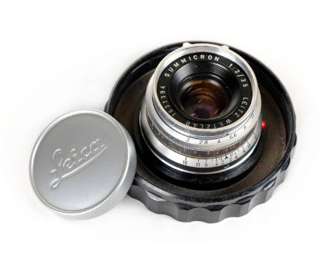 * Leica M-series Summicron 35mm f/2. Leica M-series Summicron 35mm f/2 chrome lens, Serial Number 1631394, manufactured in 19