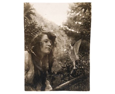* The Cottingley Fairies. A rare original contact print photograph of 'Fairy with a Posy', 1920, vintage photograph taken by 