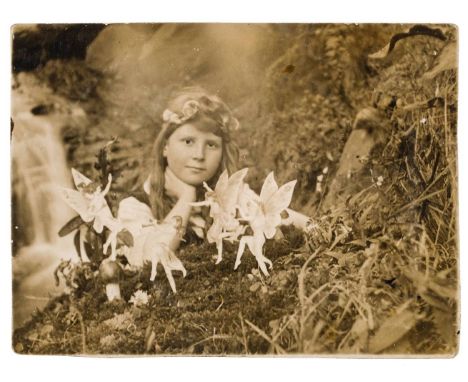 * The Cottingley Fairies. A rare original contact print photograph of 'Frances and the Fairy Ring', 1917, vintage photograph 