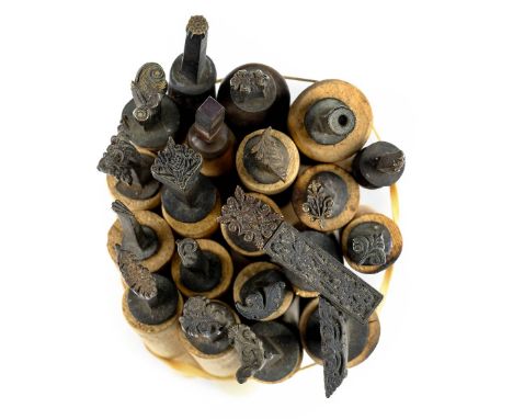 * Decorative finishing tools. 25 decorative brass finishing tools, mostly centre & detail tools of traditional design, all wi