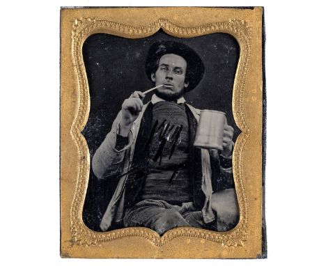 * Hampshire ambrotype. Portrait of a fisherman, 1850s, ninth-plate ambrotype of a seated fisherman wearing a gansey sweater, 