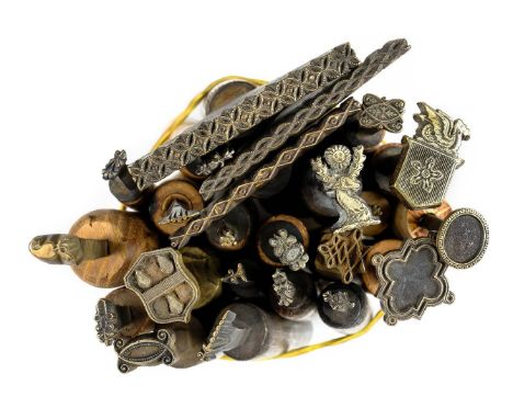 * Decorative finishing tools. 20 decorative brass finishing tools, mostly centre &amp; detail tools of traditional design (in