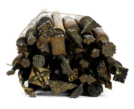* Decorative finishing tools. A collection of 30 brass decorative finishing tools, comprising mostly centre and few corner to