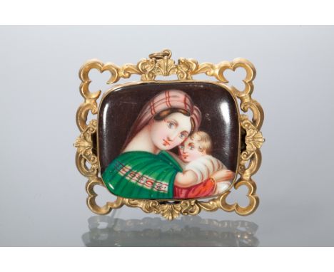 VICTORIAN PORTRAIT BROOCH
hand painted to depict a woman and child, with scrolling border, unmarked