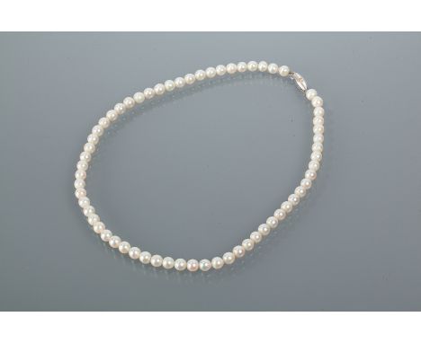 SINGLE STRAND PEARL NECKLACE
set with spherical pearls each approximately 6.2mm diameter, the clasp marked 925 for sterling s