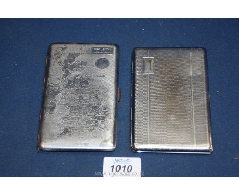 Two cigarette cases, one being foreign made with engraving of the U.K. and Northern Ireland to the front and all the cities l