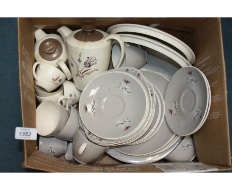 A Royal Doulton part dinner service in 'Frost Pine' pattern, dinner and side plates, soup bowls, tureens, cups and saucers to