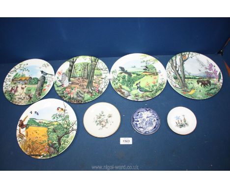 Five countryside wall plates by Wedgwood;  The Beech Wood, The Farm Cottage, The Hayfield Village in the Valley, Rolling Hill
