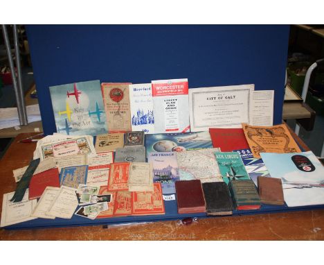 A box of vintage pamphlets, small books and maps, books to include 'Home Nursing, The St. John Ambulance Association' and 'Ne