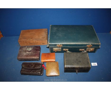 A vintage correspondence case with jewellery boxes, purses etc.