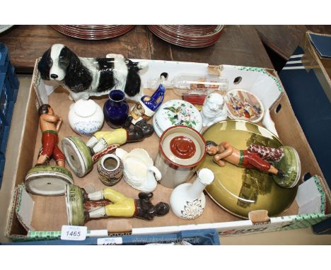 A quantity of china including Nelson Spaniel, Crown Devon 'Fortnum &amp; Mason' mustard jar, lid a/f, Crown Staffordshire Sil