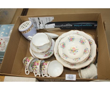 A quantity of china including Royal Stafford 'Aqualegia' part Teaset, Empire bowls, Spode pot pourri, Royal Worcester trinket